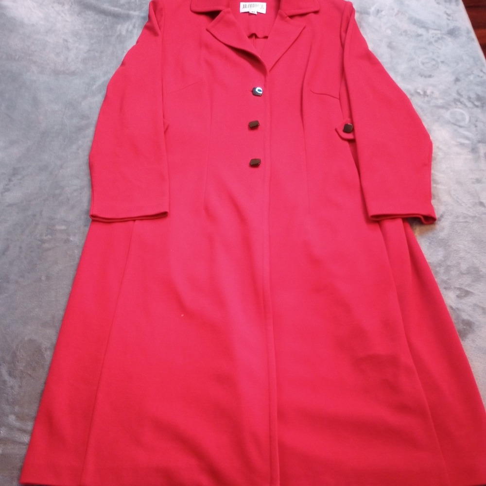 Julian Taylor New York Coat Womens Sz 16W Red Long Trench Classic Old Money